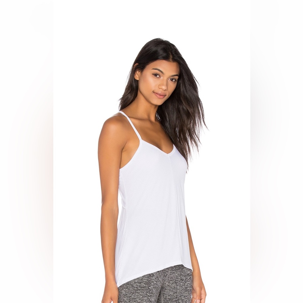 Beyond Yoga white Sleek striped layered back tank NWT